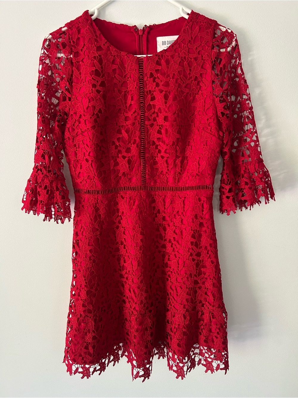 BB Dakota Red Crochet Lace Bell Sleeve Dress